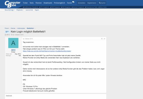 
                            10. BF1 - Kein Login möglich Battlefield1 | ComputerBase Forum