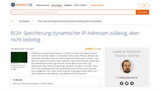 
                            7. BGH: Speicherung dynamischer IP-Adressen zulässig, aber nicht ...