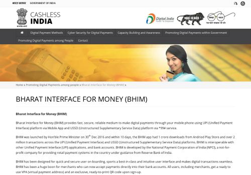 
                            11. Bharat Interface for Money (BHIM) - Cashless India