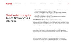 
                            12. Bharti Airtel Acquires Tikona Networks 4G Business