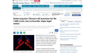 
                            7. Bharti Airtel: Airtel acquires Tikona's 4G business for Rs 1,600 crore ...