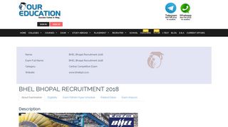 
                            12. BHEL Bhopal Recruitment 2018 Details || Our Education