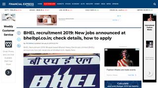
                            5. BHEL recruitment 2019: New jobs announced at bhelbpl.co.in ...