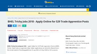 
                            10. BHEL Trichy Jobs 2018 - Apply Online for 529 Trade Apprentice Posts