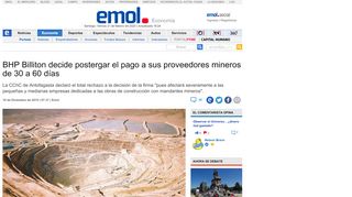 
                            11. BHP Billiton decide postergar el pago a sus proveedores mineros ...