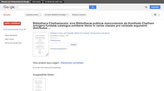 
                            13. Bibliotheca Chethamensis: sive Bibliothecæ publicæ mancuniensis ab ... - Google Books-Ergebnisseite