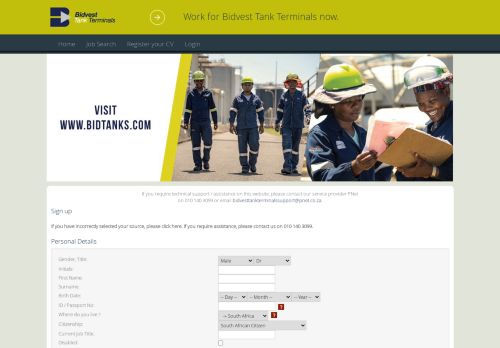 
                            7. Bidvest Tank Terminals : Register your CV