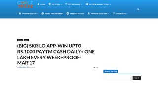 
                            5. (big) skrilo app-win upto rs.1000 paytm cash daily+ one lakh every