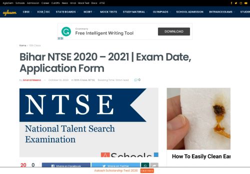 
                            10. Bihar NTSE 2018 – 2019 for Class X – Question Paper, Answer Key ...