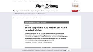 
                            9. Bilanz vorgestellt: Alle Filialen der Raiba Neustadt bleiben - Kreis ...