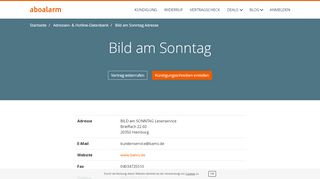 
                            5. Bild am Sonntag Kündigungsadresse und Kontaktdaten - Aboalarm