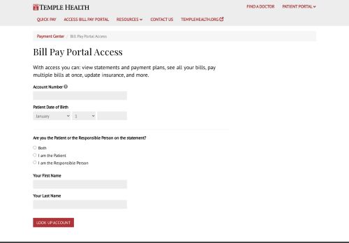 
                            7. Bill Pay Portal Access | Payment Center | Temple Health