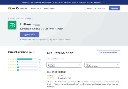 
                            10. Billbee App-Rezensionen - Billbee Feedback & Bewertungen