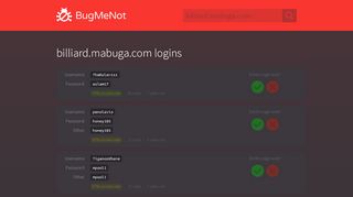 
                            4. billiard.mabuga.com passwords - BugMeNot