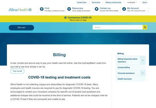 
                            11. Billing | Pay bills online | Allina Health