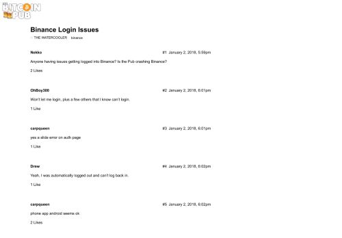 
                            5. Binance Login Issues - THE WATERCOOLER - The Bitcoin Pub