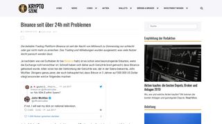 
                            3. Binance seit über 24h mit Problemen - Kryptoszene.de