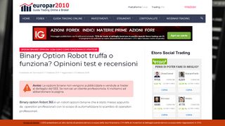 
                            10. Binary option Robot: Opinioni, test e recensioni sul robot opzioni binarie