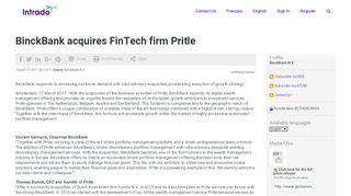
                            11. BinckBank acquires FinTech firm Pritle - GlobeNewswire