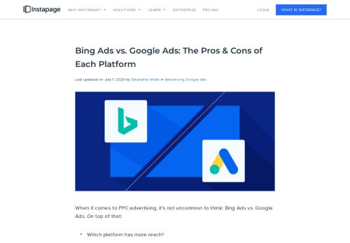 
                            9. Bing Ads vs. Google Ads: The Pros & Cons of Each Platform - Instapage