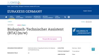
                            9. Biologisch-Technischer Assistent (BTA) (m/w) | EURAXESS Germany