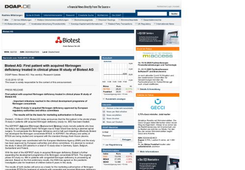 
                            3. Biotest AG: First patient with acquired fibrinogen deficiency treated in ...