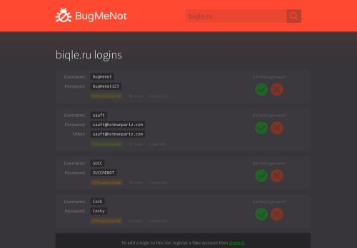 
                            3. biqle.ru passwords - BugMeNot