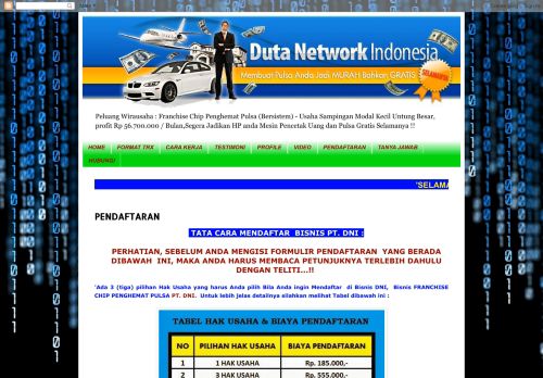 
                            11. BISNIS DUTA NETWORK INDONESIA: PENDAFTARAN