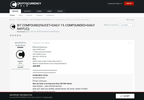 
                            5. BIT COMPOUND(faucet+Daily 1% compounded+Daily raffle ...