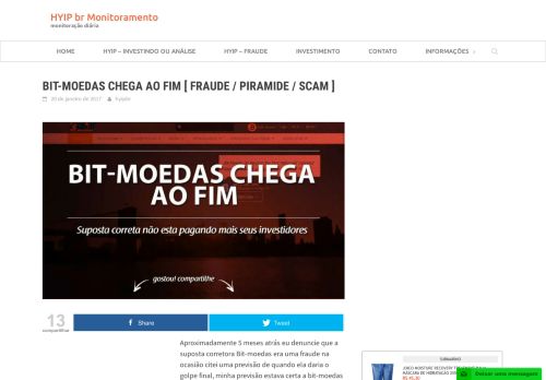 
                            2. Bit-moedas chega ao fim [ Fraude / Piramide / Scam ] - HYIP br ...