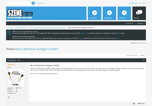 
                            6. Bitcoin Blockchain einloggen scheitert - SzeneBox
