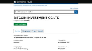 
                            13. BITCOIN INVESTMENT CC LTD - Overview (free company ...