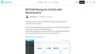 
                            10. BITCOIN Mining On CLOUD with MineCloud.IO — Steemit
