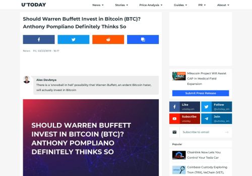 
                            8. Bitcoin News - Should Warren Buffett Invest in Bitcoin (BTC)? Anthony ...