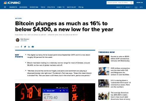 
                            12. Bitcoin plunges as much as 16% to below $4,100, a new ...