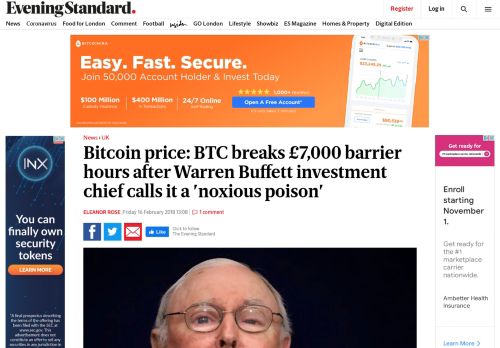 
                            12. Bitcoin price: BTC breaks £7,000 barrier hours after Warren Buffett ...