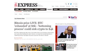 
                            10. Bitcoin price LIVE: BTC 'exhausted' at $6k - 'bottoming process' could ...