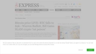 
                            4. Bitcoin price LIVE: BTC falls to $9k - Warren Buffett, Bill Gates SLAM ...