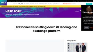 
                            8. BitConnect is shutting down its lending and exchange platform - TNW