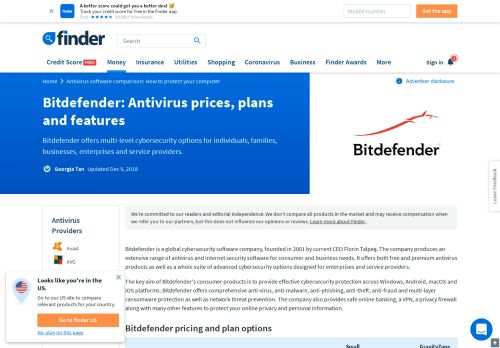 
                            5. Bitdefender Review | Price, plans and features | finder.com