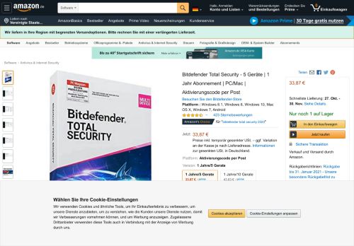 
                            13. Bitdefender Total Security Multi Device 2019 - Inkl. VPN - 1 Jahr / 5 ...