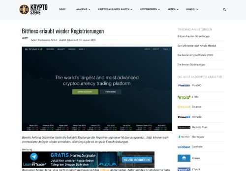 
                            8. Bitfinex erlaubt wieder Registrierungen - Kryptoszene.de