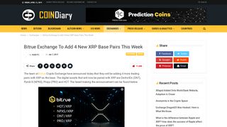 
                            7. Bitrue Exchange to Add 4 New XRP Base Pairs This Week - Coin Diary