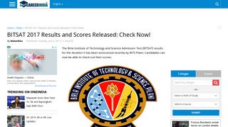 
                            7. BITSAT 2017 Results and Scores Released: Check Now! - Careerindia