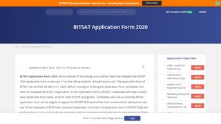 
                            8. BITSAT Application Form 2019, Registration (Available) – Apply ...