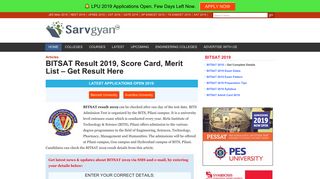 
                            12. BITSAT Result 2019, Score Card, Merit List - Get Result Here - SarvGyan