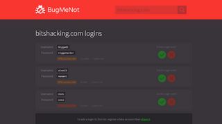 
                            7. bitshacking.com passwords - BugMeNot