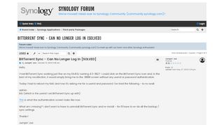 
                            12. BitTorrent Sync - Can No Longer Log In [SOLVED] - Synology Forum