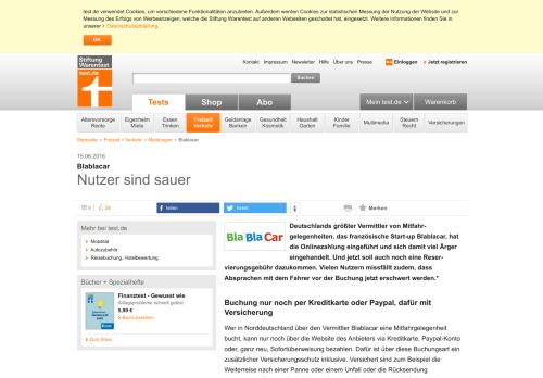 
                            12. Blablacar - Nutzer sind sauer - Stiftung Warentest