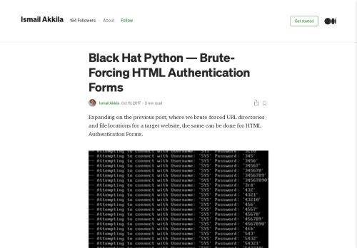 
                            1. Black Hat Python — Brute-Forcing HTML Authentication Forms - Medium